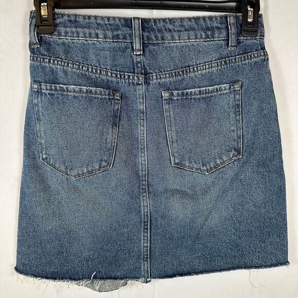 Vervet by Flying Monkey Denim Claudia Skirt Distressed Raw Hem Mini Blue  S - Picture 3 of 10